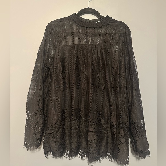 Ultra Pink Tops - Ultra Pink black lace long sleeve shirt blouse size XL